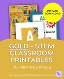 BUNDLE- STEM Gear GOLD Theme Classroom Decor, STEM Posters