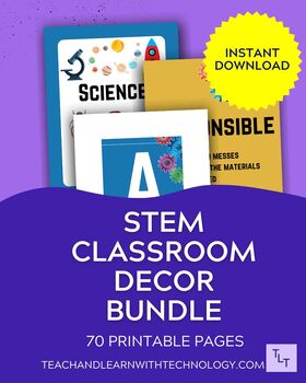 Preview of BUNDLE- STEM Gear Theme Colorful Classroom Decor, STEM Posters, Makerspace label