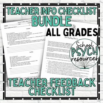 Preview of BUNDLE - School Psychology Teacher Feedback Checklist ALL GRADES (PREK - 12)