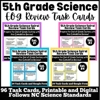Preview of 5th Grade Science Review EOG Test Prep Task Cards and Google Forms BUNDLE!