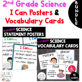 Preview of BUNDLE | Science Vocabulary Word Wall and I Can Statements | Grade 2