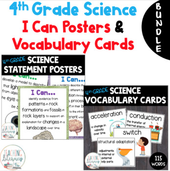 Preview of BUNDLE | Science Vocabulary Word Wall and I Can Statements | Grade 4