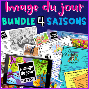 Preview of BUNDLE Seasons French speaking writing Prompts images Sentence building Saisons
