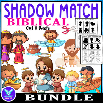 Preview of BUNDLE Shadow Matching Biblical Religious Cut & Paste Activities NO PREP
