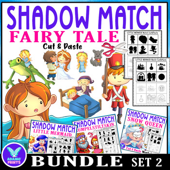 Preview of BUNDLE Shadow Matching Fairy Tales Set2 Cut & Paste Activities Worksheet NO PREP