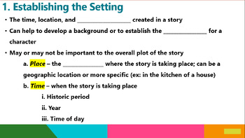 Preview of BUNDLE: Short Stories - Elements of Plot - Setting & Characters - PPT w/ Notes