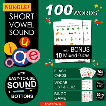 Preview of BUNDLE Short Vowel Sounds (CVC) - Activities and Flash Cards With Sound Buttons!