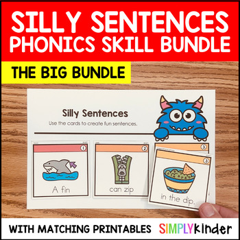 Preview of Silly Sentences Decodable Science of Reading Literacy Center BUNDLE Kindergarten