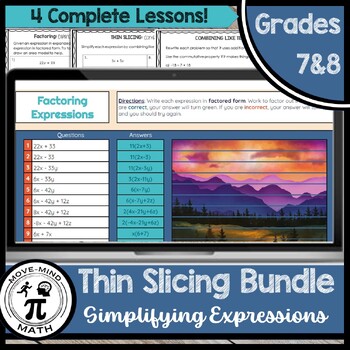Preview of BUNDLE | Simplifying Algebraic Expressions BTC Thin Slicing Lessons & Activities
