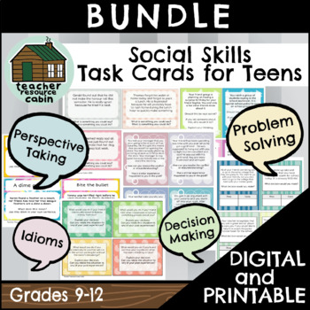Preview of Social Skills Task Cards for Teens | Speech Therapy | Editable
