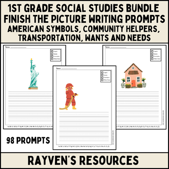 Preview of BUNDLE Social Studies Finish the Picture Writing Prompts K/1st Grade
