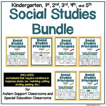 Preview of BUNDLE- Social Studies Printables for Students with Autism (K-5)