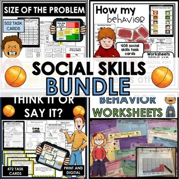 Preview of Social skills behavior activities worksheets task cards SEL behavior