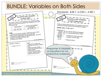 Preview of BUNDLE: Solving Equations with Variables on Both Sides Foldable