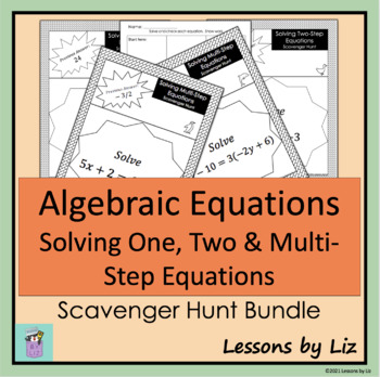 Preview of BUNDLE - Solving One, Two & Multi-step Equation Scavenger Hunts