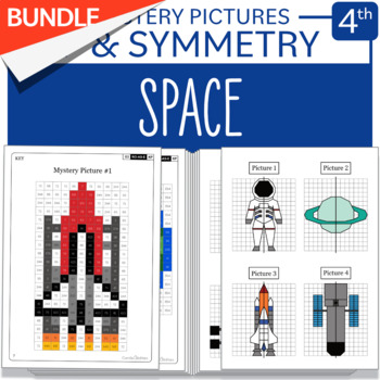 Preview of BUNDLE Space - Symmetry + Math Mystery Pictures Grade 4: Operations