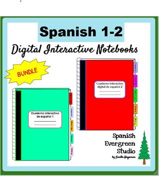 Preview of BUNDLE!!! Spanish 1 & 2 Digital Interactive Notebook (Distance/ Remote Learning)