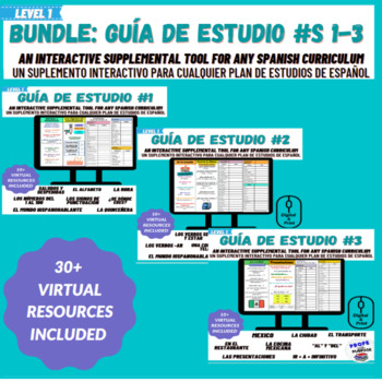 Preview of BUNDLE: Spanish Study Guides 1-3 Level 1 Beginning Spanish Videos + Activities