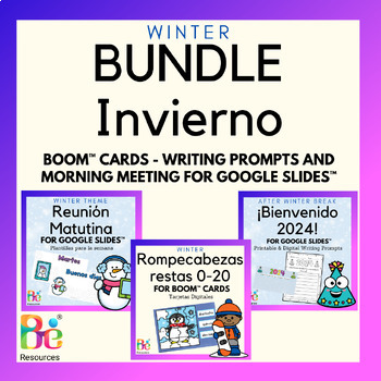 Preview of BUNDLE Spanish Winter Morning Meeting | Writing Prompts | Puzzle | New Year 2024