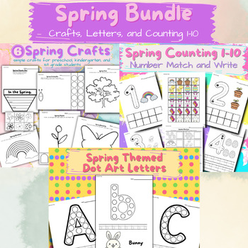 Preview of BUNDLE: Spring Crafts, Spring Counting 1-10, Spring Alphabet Dot Art Letters