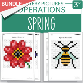 Preview of BUNDLE Spring Flower Insect Math Mystery Picture Grade 3 Multiplication Division