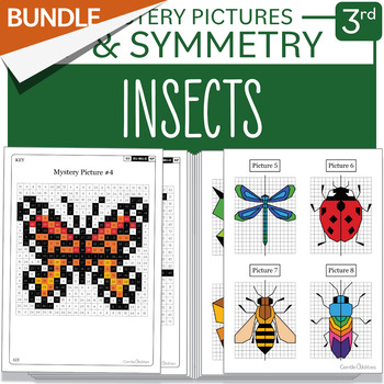 Preview of BUNDLE Spring Insects Math Activities Symmetry and Math Mystery Pictures Grade 3
