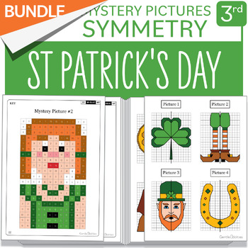 Preview of BUNDLE St Patrick's Day Math Activity Symmetry Mystery Picture Grade 3 Multiply