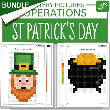 Preview of BUNDLE St Patrick's Day Math Mystery Pictures Grade 3 Multiplication Division