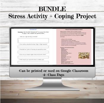 Preview of BUNDLE Stress Article Worksheet + Project | 4+ Days | Coping | Health Ed