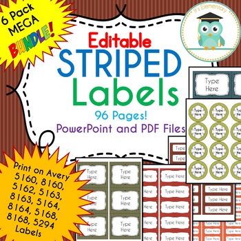 Preview of BUNDLE Stripe Labels Editable Classroom Notebook Folder Name Tags (FALL)