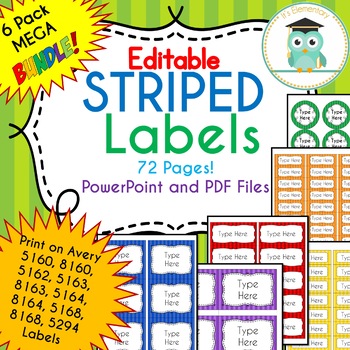Preview of BUNDLE Stripe Labels Editable Classroom Notebook Folder Name Tags (RAINBOW)