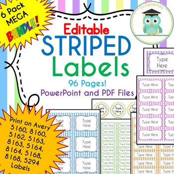 Preview of BUNDLE Stripe Labels Editable PASTEL Classroom Notebook Folder Name Tags