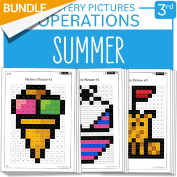 Preview of BUNDLE Summer - End of year Activity - Math Mystery Pictures Grade 3: Operations