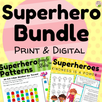 Preview of Print & Digital BUNDLE Superhero Preschool, Kindergarten Unit - All Centers