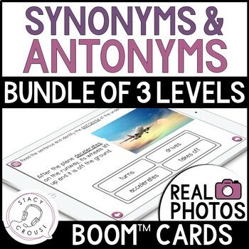 Preview of Synonyms and Antonyms Speech Therapy Vocabulary Activities BOOM™ CARDS BUNDLE