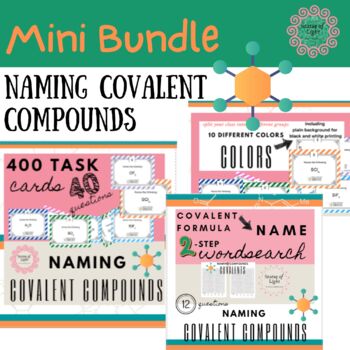 Preview of BUNDLE:TASK CARDS & WORD SEARCH Naming COVALENT Compounds Practice Nomenclature