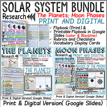 Preview of SOLAR SYSTEM BUNDLE: PLANETS AND MOON PHASES: PRINT& DIGITAL: GOOGLE CLASSROOM