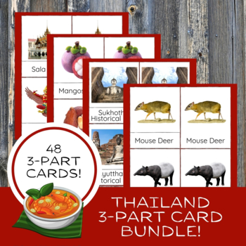 Preview of BUNDLE: Thailand 3-Part Cards 4 Sets Montessori Geography Culture Science