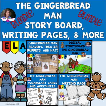 Preview of BUNDLE The Gingerbread Man Digital Story Board, Writing Paper, and More