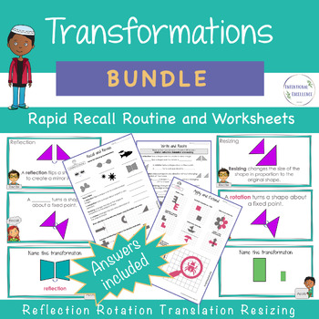 Preview of BUNDLE 2D Transformations RESIZING Math Warm up Worksheets Review Activity
