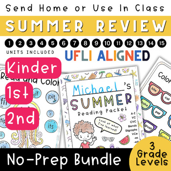 Preview of BUNDLE! UFLI-Aligned! Summer Reading Review Packet Kinder, 1st, & 2nd Grade