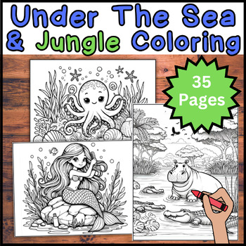 Preview of BUNDLE- Under the Sea & Jungle Coloring Pages | Class / Birthday Party Themes