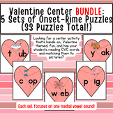 BUNDLE Valentine Puzzles Literacy Center Onset-Rime All Vo