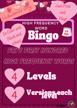 Preview of BUNDLE: Valentine's Day Fry First AND Second Hundred High Frequency Word BINGO