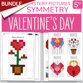 Preview of BUNDLE Valentine's Day Symmetry, Mystery Pictures Grade 5 Multiplication 1-40