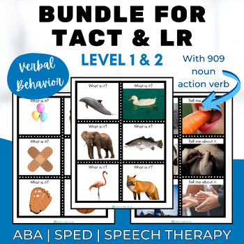 Preview of BUNDLE Verbal Behavior ABA 909 Noun and Action Verb Flash Cards for Tact and LR