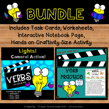 Preview of Fun and Engaging Verb Task Card Activity and Practice Page BUNDLE!