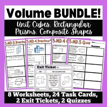 Preview of 5th Grade Volume BUNDLE! Worksheets, Task Cards, Exit Tickets, and Quizzes