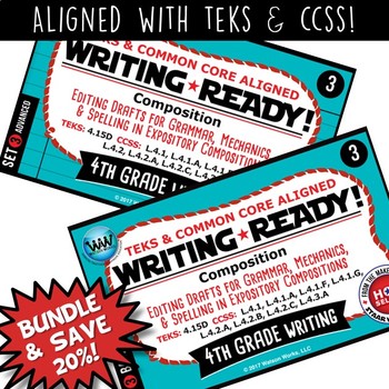 Preview of BUNDLE ~ WRITING READY 4th Grade Task Cards – Editing Drafts {TEKS-aligned}