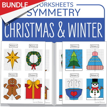 Preview of BUNDLE Winter Christmas Math Activity Symmetry Gingerbread Snowman Math Centers